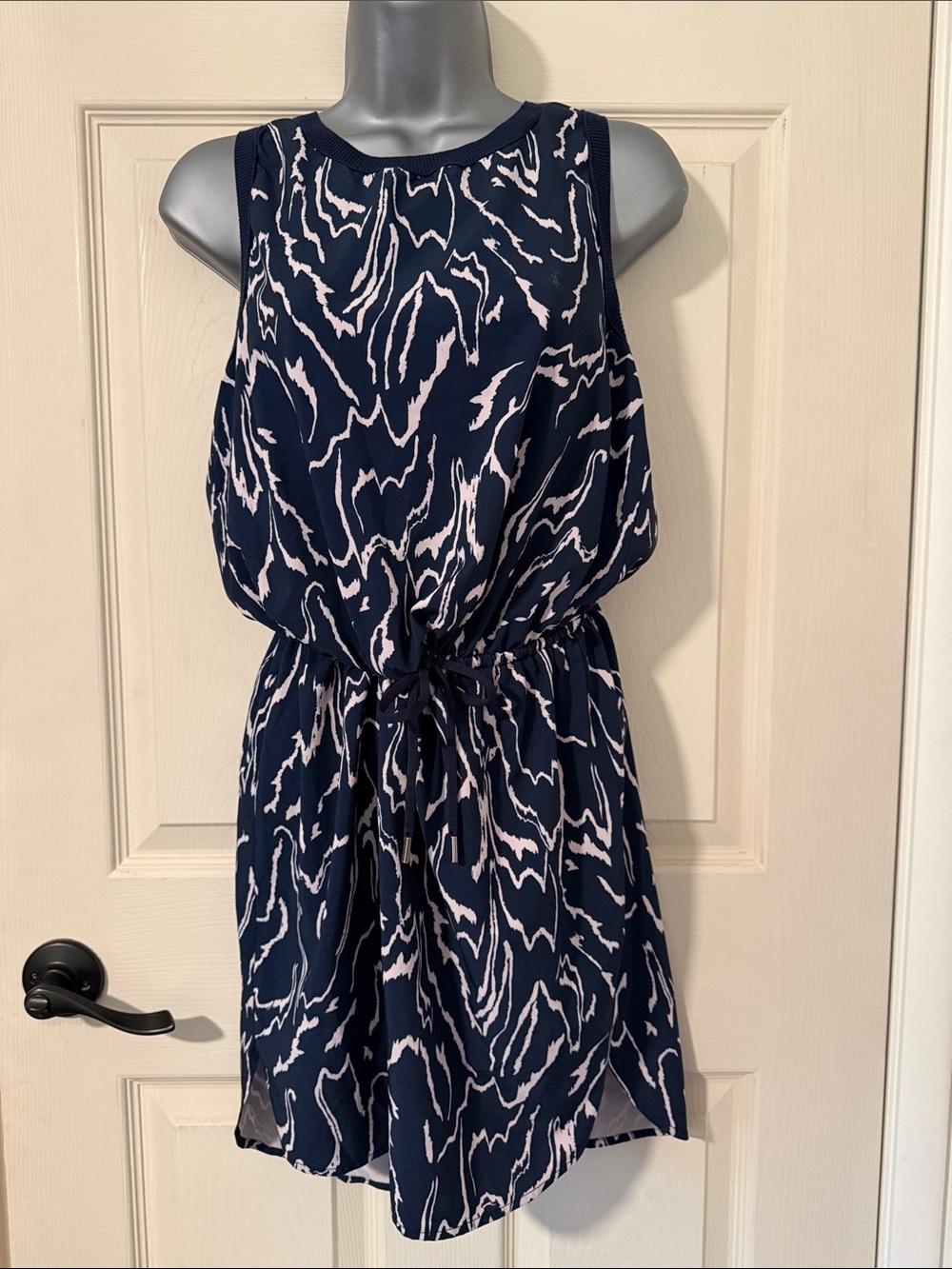 Athleta Navy and White Tie-Waist Mini Dress